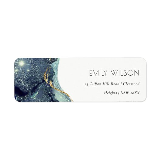 Abstrakter Alkoholtink Silver Navy Glitzer Adresse (Vorne)