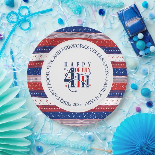 Abstrakter amerikanischer Sondertext am 4. Juli Pappteller (Party)