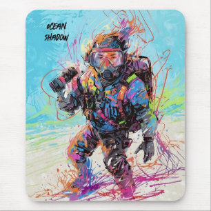 Abstrakter Anime-Taucher unter Wasser Mousepad