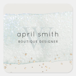 Abstrakter Aqua Blue Brush Stoß Monogram Glitzer Quadratischer Aufkleber