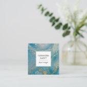Abstrakter Aquamariner Blue & Gold Alkohol Tinte F Quadratische Visitenkarte (Stehend Vorderseite)