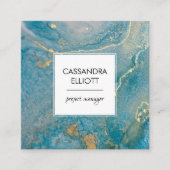 Abstrakter Aquamariner Blue & Gold Alkohol Tinte F Quadratische Visitenkarte (Vorderseite)