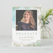 Abstrakter Aquamariner und Gold Moderner Abschluss Ankündigung (Stehend Vorderseite)