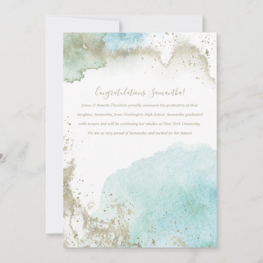 Abstrakter Aquamariner und Gold Moderner Abschluss Ankündigung (Rückseite)