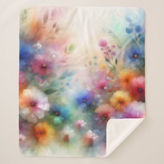 Abstrakter Aquarell-Blumenprint Sherpadecke (Vorderseite)