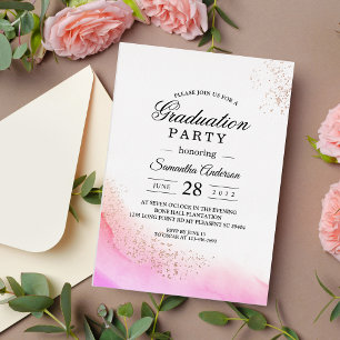Abstrakter Aquarell-Rosa-Pinselstrich & Roségold Folieneinladung