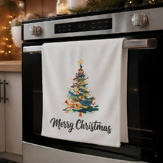 Abstrakter Aquarell-Weihnachtsbaum Frohe Weihnacht Geschirrtuch