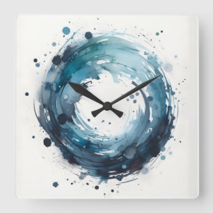 abstrakter Aquarellring Quadratische Wanduhr