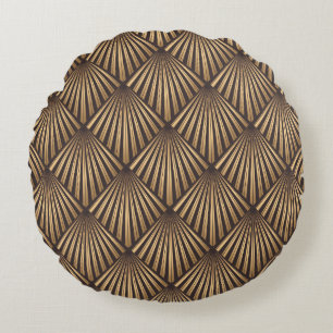 Abstrakter Art Deco: Goldene Eleganz. Rundes Kissen