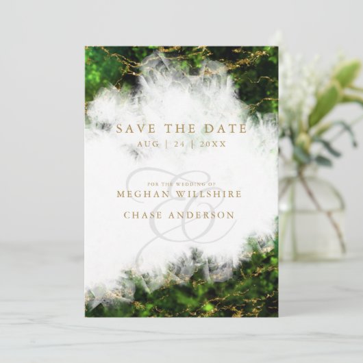 Abstrakter Atemberaubender Smarald Crystal Agate Einladung (Stehend Vorderseite)