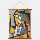Abstrakter Barkeeper Cubist Wall Tapestry Wandteppich Mit Holzrahmen (Vorderseite)
