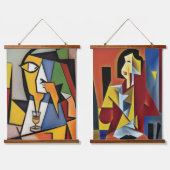 Abstrakter Barkeeper Cubist Wall Tapestry Wandteppich Mit Holzrahmen (Doppelt)
