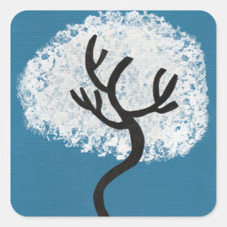 Abstrakter Baum auf blauem Hintergrund Quadratischer Aufkleber