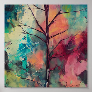 Abstrakter Baum in gedämpften Tönen Poster