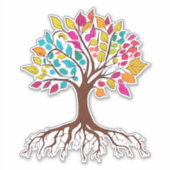 Abstrakter Baum mit Wurzeln und bunten Blätter. Aufkleber (Vorderseite)