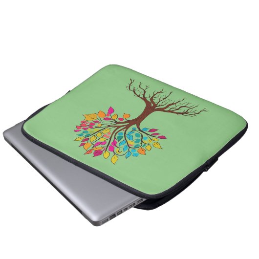 Abstrakter Baum mit Wurzeln und bunten Blätter. Laptopschutzhülle (Vorne Knopf)