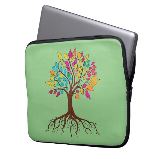 Abstrakter Baum mit Wurzeln und bunten Blätter. Laptopschutzhülle (Vorderseite Links)
