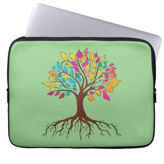 Abstrakter Baum mit Wurzeln und bunten Blätter. Laptopschutzhülle (Vorderseite)