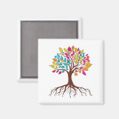 Abstrakter Baum mit Wurzeln und bunten Blätter. Magnet (Vorderseite/Rückseite)