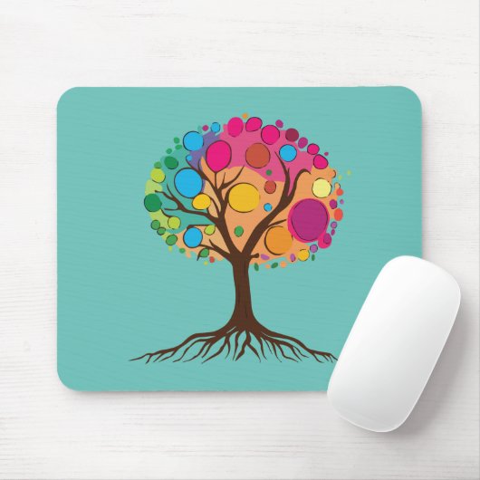 Abstrakter Baum mit Wurzeln und bunten Blätter. Mousepad (Mit Mouse)