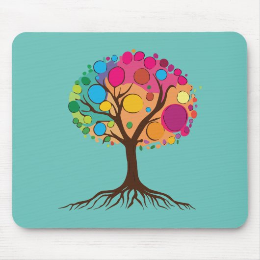Abstrakter Baum mit Wurzeln und bunten Blätter. Mousepad (Vorne)