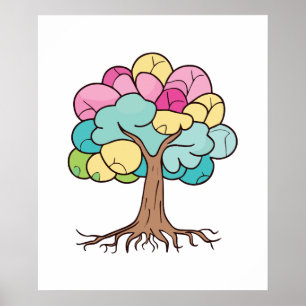 Abstrakter Baum mit Wurzeln und bunten Blätter. Poster