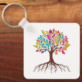 Abstrakter Baum mit Wurzeln und bunten Blätter. Schlüsselanhänger (Vorderseite)