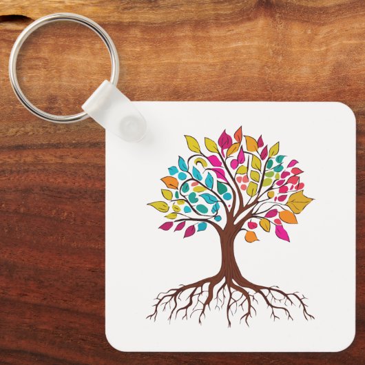 Abstrakter Baum mit Wurzeln und bunten Blätter. Schlüsselanhänger (Vorderseite)