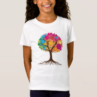 Abstrakter Baum mit Wurzeln und bunten Blätter.