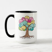 Abstrakter Baum mit Wurzeln und bunten Blätter. Tasse (Links)