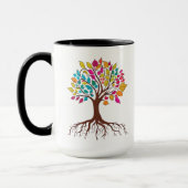 Abstrakter Baum mit Wurzeln und bunten Blätter. Tasse (Links)