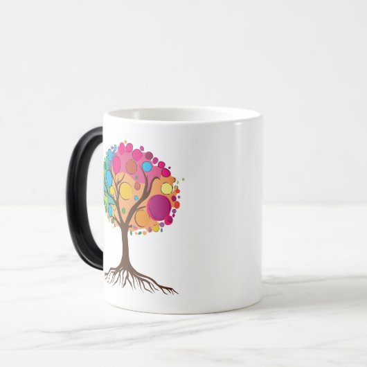 Abstrakter Baum mit Wurzeln und bunten Blätter. Verwandlungstasse (Vorderseite Links)