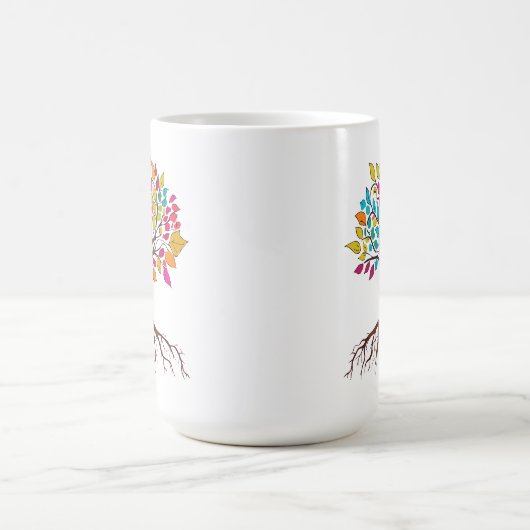 Abstrakter Baum mit Wurzeln und bunten Blätter. Verwandlungstasse (Zentrum)