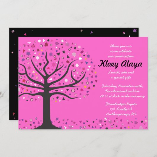 Abstrakter Baum Süß 16 16 Einladung (Vorne/Hinten)