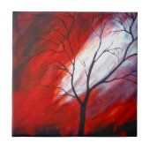 Abstrakter Baum und Roter Himmel Fliese (Vorderseite)