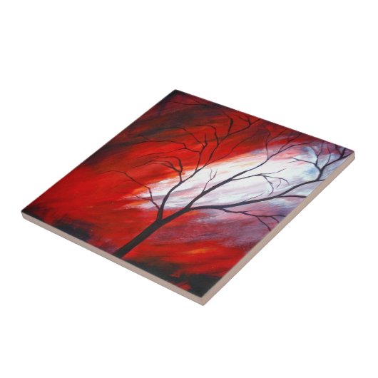 Abstrakter Baum und Roter Himmel Fliese (Seite)