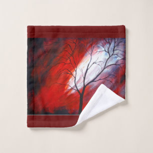 Abstrakter Baum und Roter Himmel Waschlappen