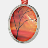Abstrakter Baum und Roter Sonnenuntergang Ornament Aus Metall (Links)