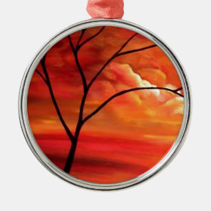Abstrakter Baum und Roter Sonnenuntergang Ornament Aus Metall