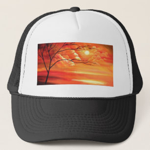 Abstrakter Baum und Roter Sonnenuntergang Truckerkappe