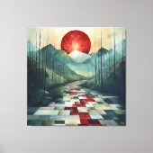Abstrakter Bergweg mit roter Sonne und geometrisch Leinwanddruck (Vorderseite)