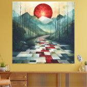 Abstrakter Bergweg mit roter Sonne und geometrisch Leinwanddruck (Insitu (Wohnzimmer))