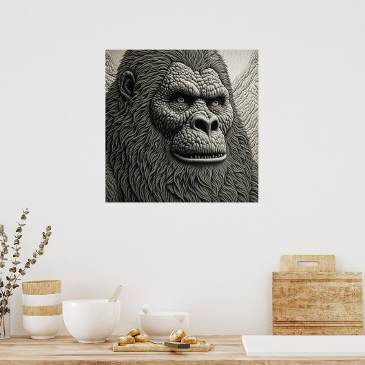 Abstrakter Bigfoot Schwarz-Weiß-Kunst Poster (Küche)