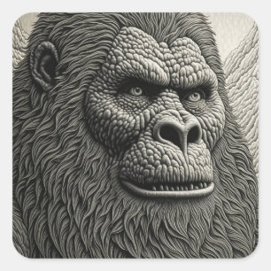Abstrakter Bigfoot Schwarz-Weiß-Kunst Quadratischer Aufkleber