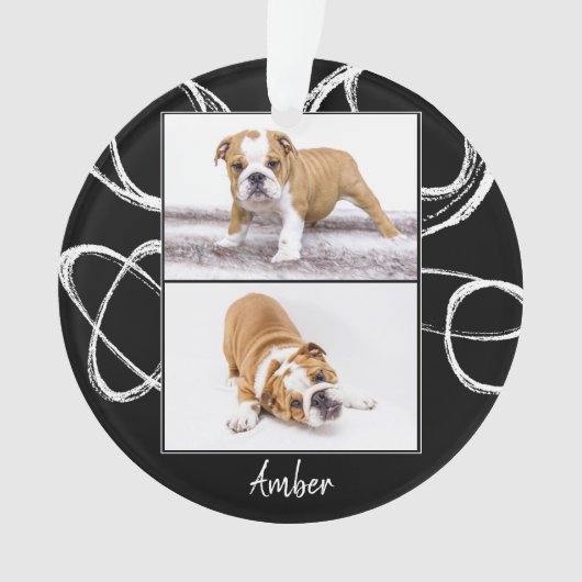 Abstrakter Black Dog Foto Collage Weihnachten Cust Ornament (Vorderseite)