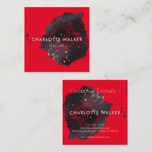 Abstrakter Black Gold Watercolor-Spritzer Quadratische Visitenkarte (Vorne/Hinten)