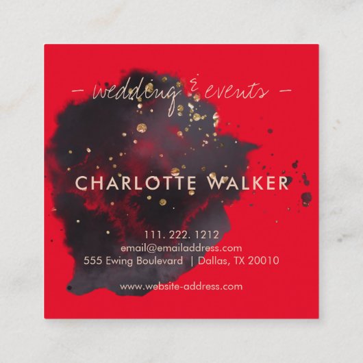 Abstrakter Black Gold Watercolor-Spritzer Quadratische Visitenkarte (Rückseite)