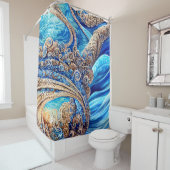 Abstrakter Blaue Ozeane Wellen Verzierter Surreali Duschvorhang (Beispiel)