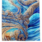 Abstrakter Blaue Ozeane Wellen Verzierter Surreali Duschvorhang (Vorderseite)