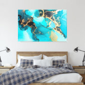 Abstrakter Blauer, Aquamariner und Goldalkohol Tin Leinwanddruck (Insitu (Schlafzimmer))